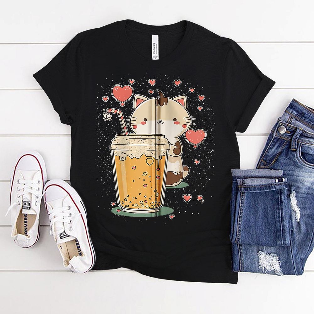 Cat Boba Tea Kawaii Kitty Bubble Tea Anime Shirt Unisex Standard T-Shirt black s